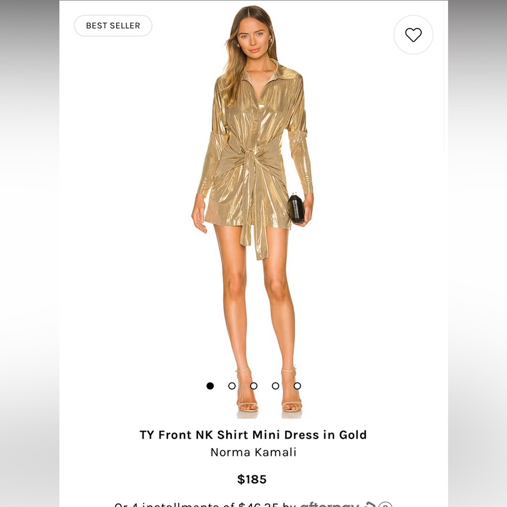 TY Front NK Shirt Mini Dress in Gold. Size XS